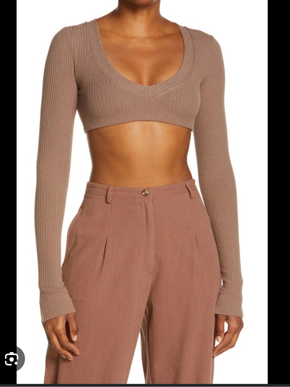 Staple & Hue - Piper Waffle Knit Crop Top - Mocha